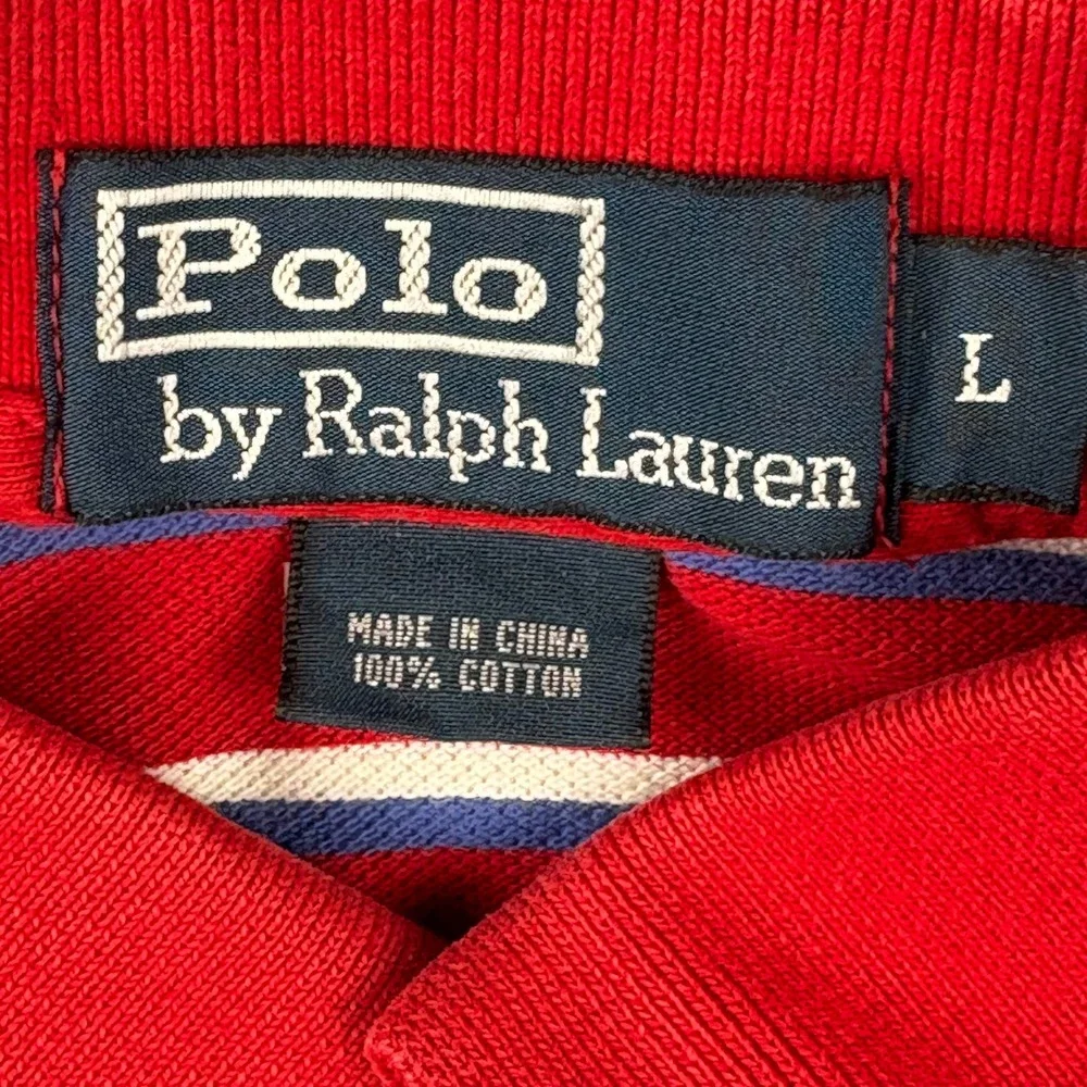Polo‎ Ralph Lauren Men Lg Red White Blue Striped Short Sleeve Pique Polo Shirt